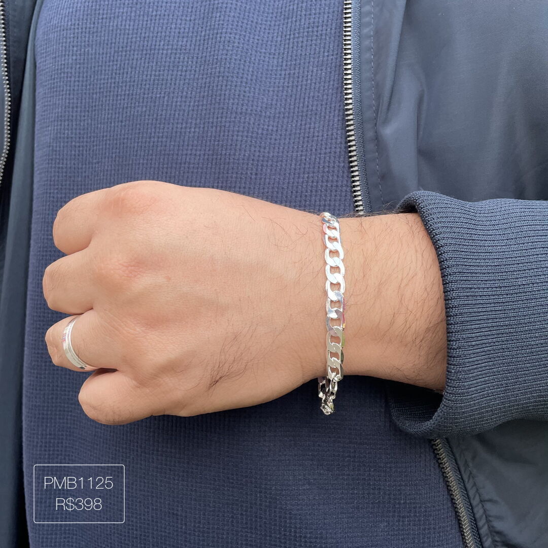 Pulseira Elo Grumet GG Luxo Lisa Prateada